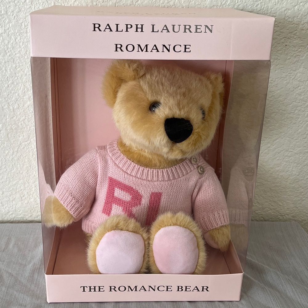 NEW Ralph Lauren Romance Teddy Bear Pink Sweater Logo Heart Tan Body